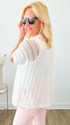 Crochet Shimmer Italian Cardigan - Off White-150 Cardigans/Layers-Italianissimo-Coastal Bloom Boutique, find the trendiest versions of the popular styles and looks Located in Indialantic, FL