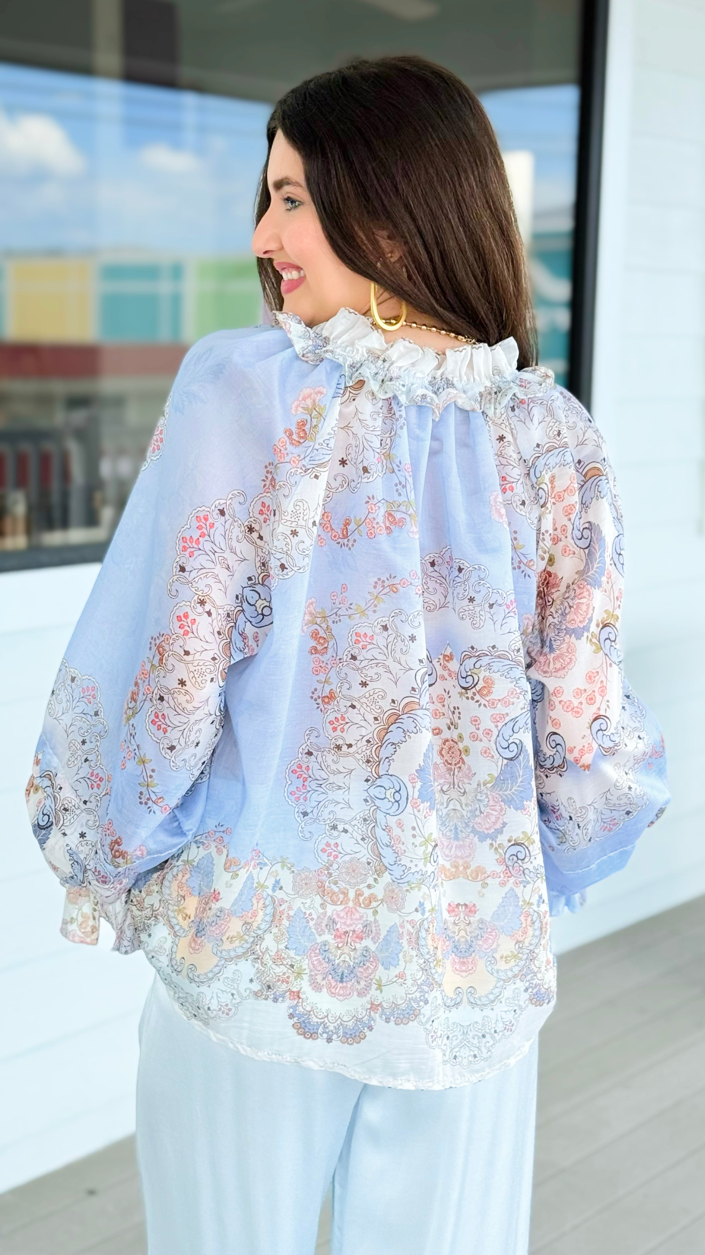Palais Floral Italian Blouse- Blue