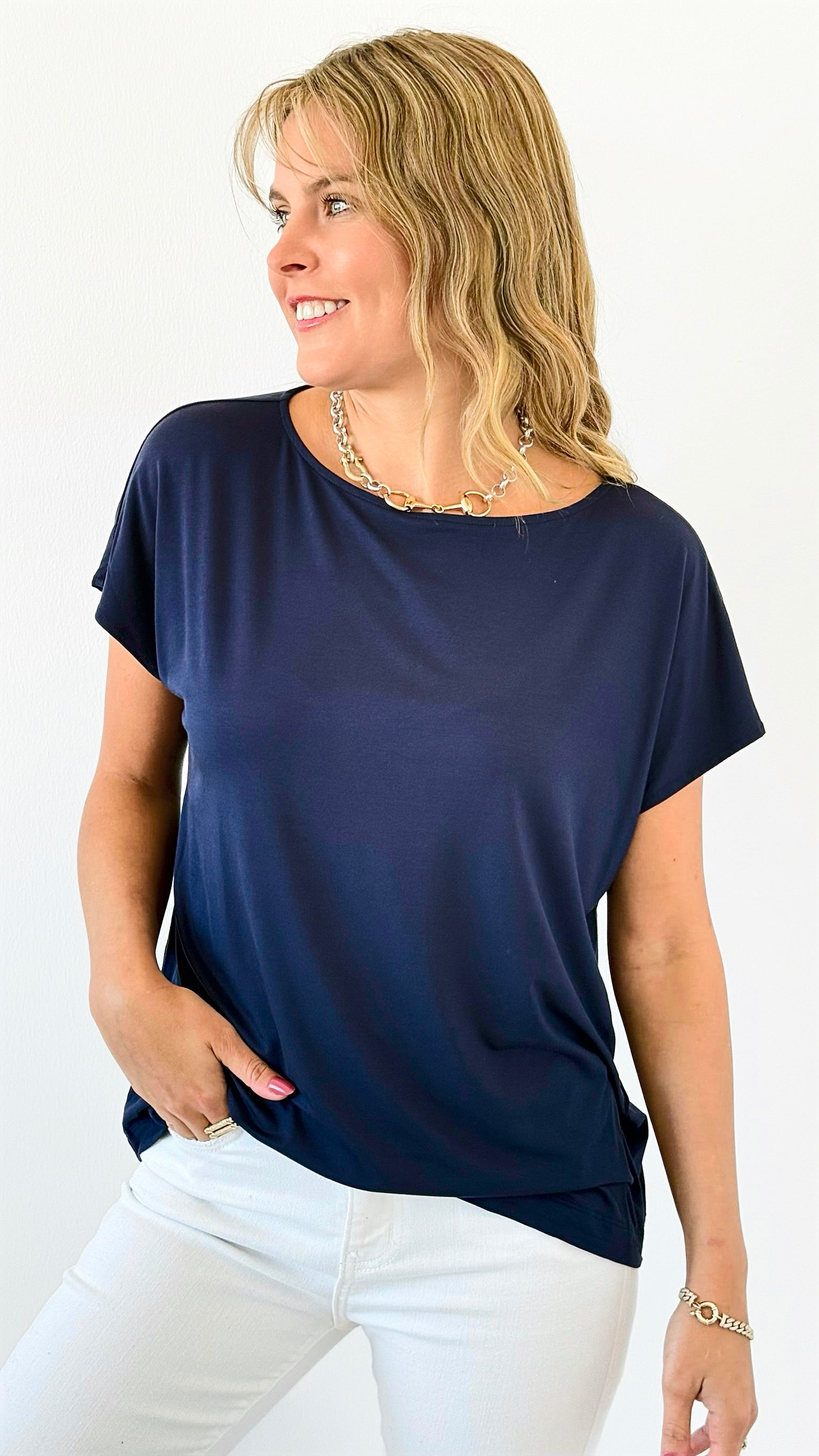 Luxe Cap Sleeve Tee - Navy-210 Loungewear/Sets-Rae Mode-Coastal Bloom Boutique, find the trendiest versions of the popular styles and looks Located in Indialantic, FL