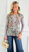 Wild Beauty Long Sleeved Mesh Top - Grey-110 Long Sleeve Tops-Origami Fashion Inc-Coastal Bloom Boutique, find the trendiest versions of the popular styles and looks Located in Indialantic, FL