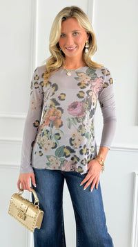 Wild Beauty Long Sleeved Mesh Top - Grey-110 Long Sleeve Tops-Origami Fashion Inc-Coastal Bloom Boutique, find the trendiest versions of the popular styles and looks Located in Indialantic, FL