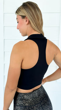 Cropped Collared Bra Tank - Black-100 Sleeveless Tops-Rae Mode-Coastal Bloom Boutique, find the trendiest versions of the popular styles and looks Located in Indialantic, FL