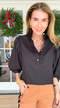 Florence Ruffle Blouse - Black-110 Short Sleeve Tops-GLAM-Coastal Bloom Boutique, find the trendiest versions of the popular styles and looks Located in Indialantic, FL