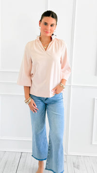 Soft Focus Wide Sleeve Top - Blush-110 Long Sleeve Tops-GIGIO-Coastal Bloom Boutique, find the trendiest versions of the popular styles and looks Located in Indialantic, FL