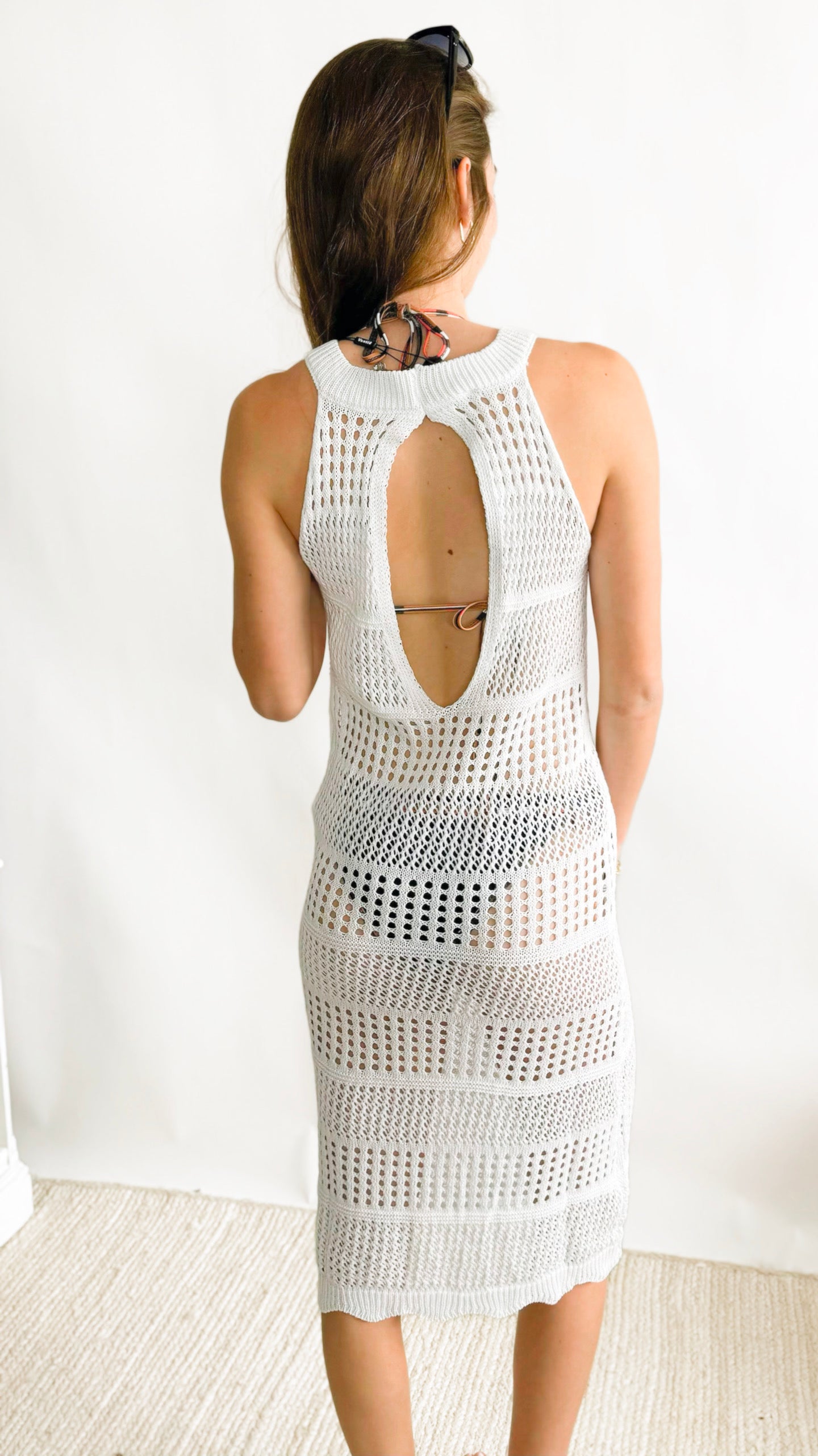 Crochet Chic Halter Dress-200 dresses/jumpsuits/rompers-VENTI6 OUTLET-Coastal Bloom Boutique, find the trendiest versions of the popular styles and looks Located in Indialantic, FL