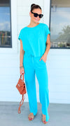 Elevated Relaxed Wide-Leg Pants - Turquoise-100 Pants-Rae Mode-Coastal Bloom Boutique, find the trendiest versions of the popular styles and looks Located in Indialantic, FL