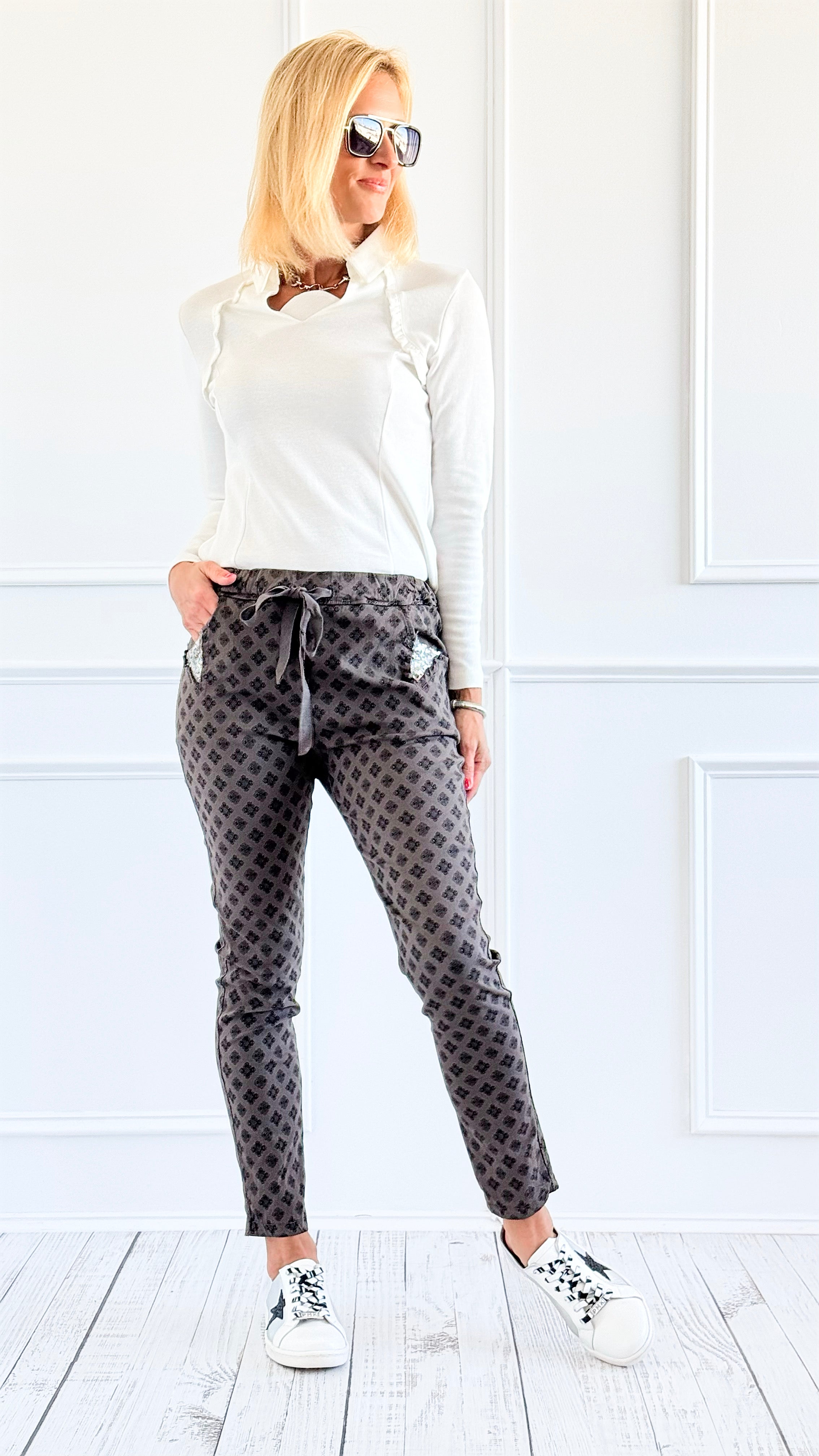 Glam Grid Jogger Pants-180 Joggers-VENTI6 OUTLET-Coastal Bloom Boutique, find the trendiest versions of the popular styles and looks Located in Indialantic, FL