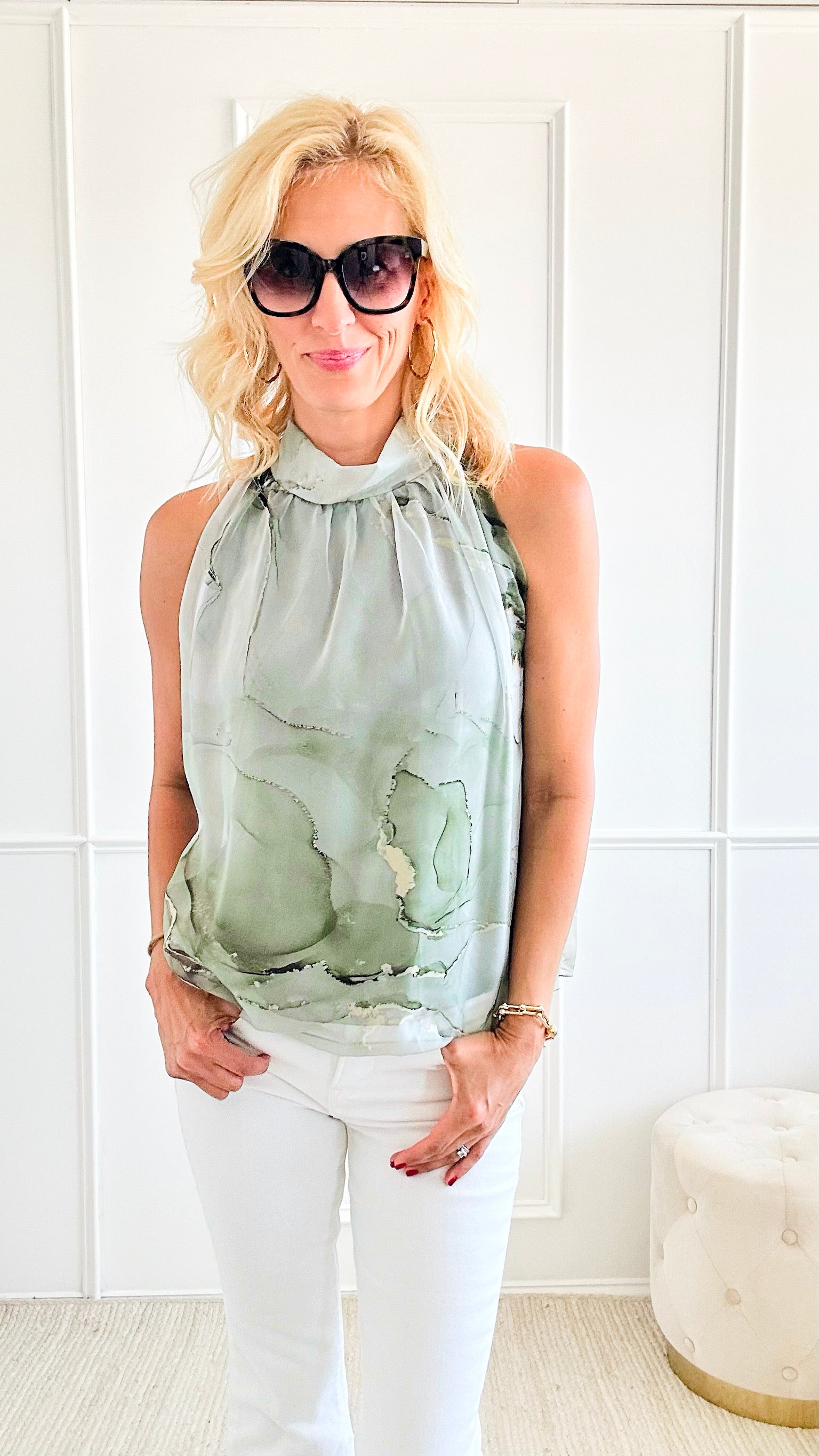Marble Mirage Italian Top - Olive-00 Sleevless Tops-Italianissimo-Coastal Bloom Boutique, find the trendiest versions of the popular styles and looks Located in Indialantic, FL
