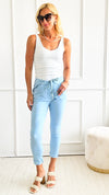 Love Endures Italian Jogger - Pastel Blue-180 Joggers-Germany-Coastal Bloom Boutique, find the trendiest versions of the popular styles and looks Located in Indialantic, FL