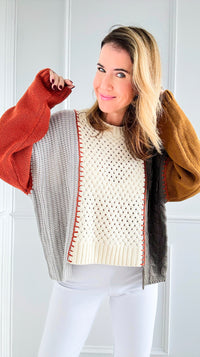 Autumn Patchwork Knit Sweater-140 Sweaters-Mello-Coastal Bloom Boutique, find the trendiest versions of the popular styles and looks Located in Indialantic, FL