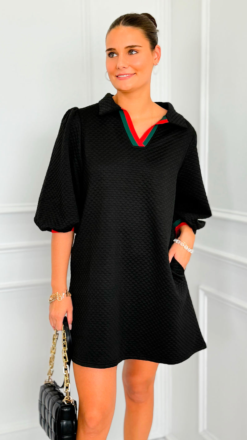 Prep School Puff Sleeve Dress - Black-200 Dresses/Jumpsuits/Rompers-JODIFL-Coastal Bloom Boutique, find the trendiest versions of the popular styles and looks Located in Indialantic, FL