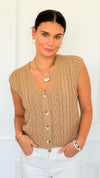 Chunky Cable Sweater Vest - Camel-150 Cardigans/Layers-Be Cool-Coastal Bloom Boutique, find the trendiest versions of the popular styles and looks Located in Indialantic, FL