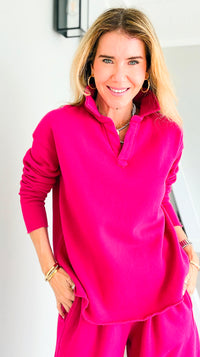 Eileen Cozy Lounge Collar Pullover Top - Plum Pink