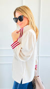 Crimson Trim Statement Top-110 Long Sleeve Tops-JODIFL-Coastal Bloom Boutique, find the trendiest versions of the popular styles and looks Located in Indialantic, FL