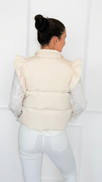 Ruffle & Ready Bow Puffer Vest - Cream-VEST-Jodifl-Coastal Bloom Boutique, find the trendiest versions of the popular styles and looks Located in Indialantic, FL