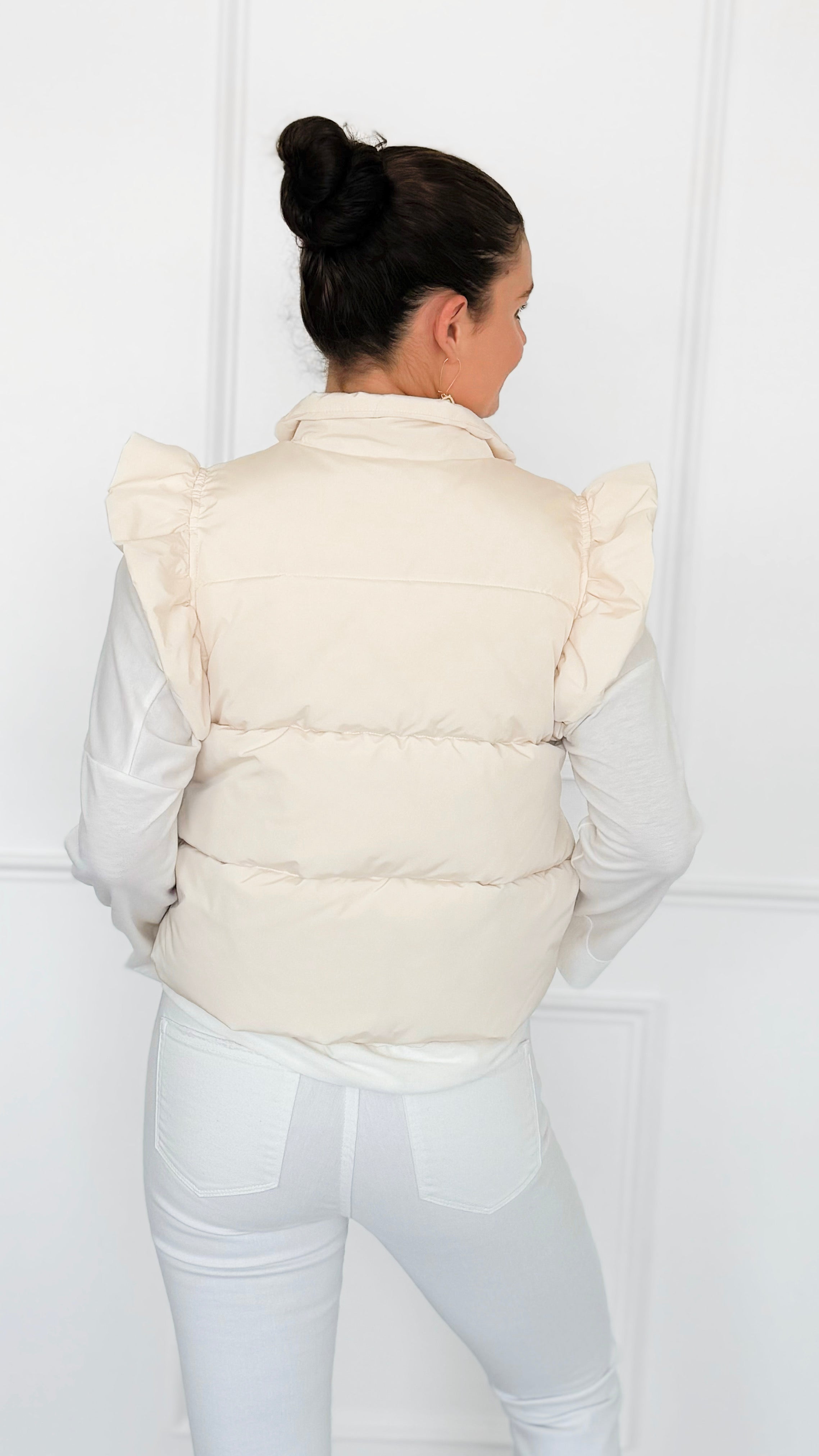 Ruffle & Ready Bow Puffer Vest - Cream-VEST-Jodifl-Coastal Bloom Boutique, find the trendiest versions of the popular styles and looks Located in Indialantic, FL