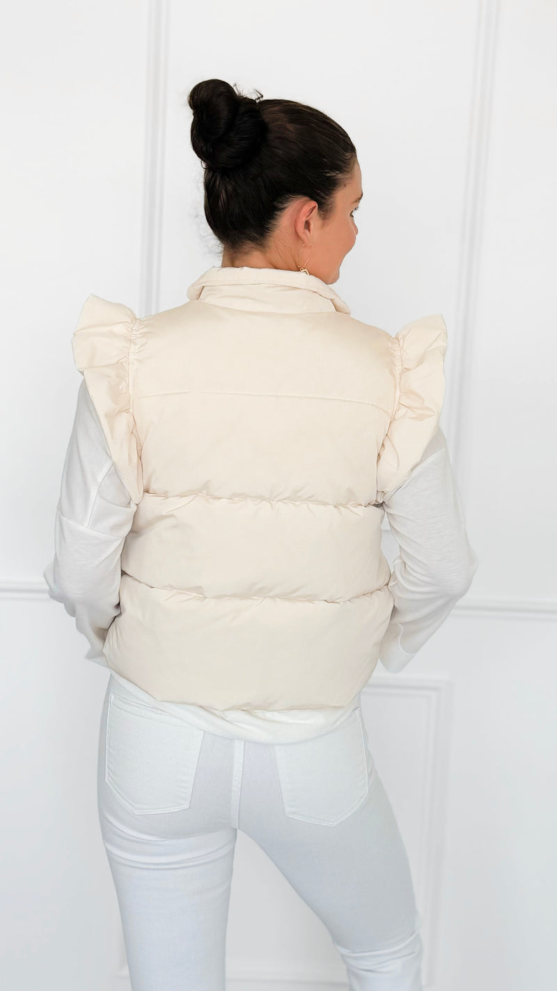 Ruffle & Ready Bow Puffer Vest - Cream-VEST-Jodifl-Coastal Bloom Boutique, find the trendiest versions of the popular styles and looks Located in Indialantic, FL