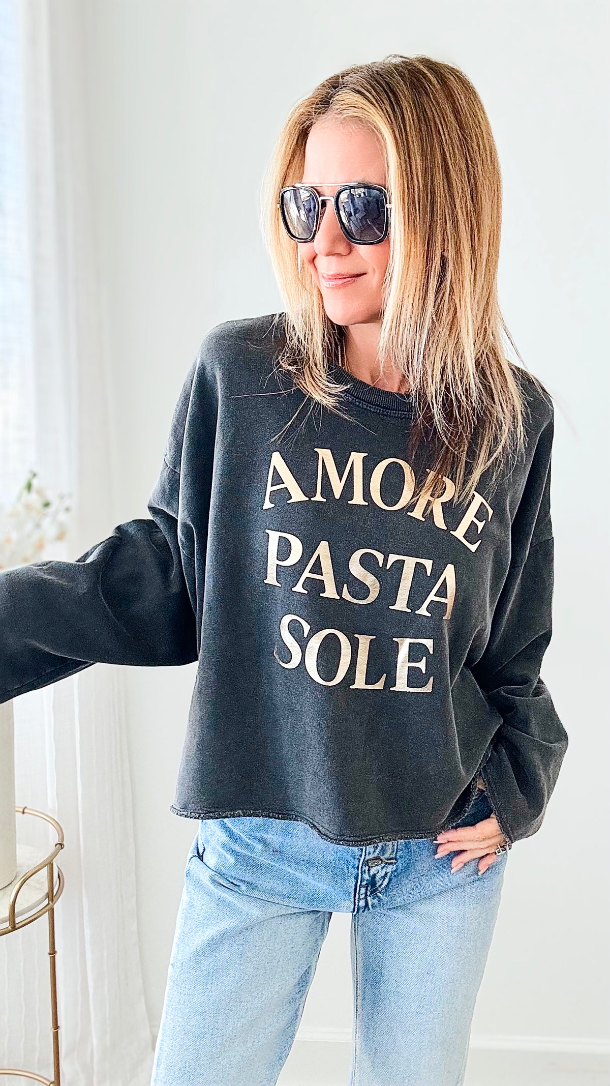 " Amore Pasta Sole" Italian Sweatshirt - Charcoal-140 Sweaters-Germany-Coastal Bloom Boutique, find the trendiest versions of the popular styles and looks Located in Indialantic, FL