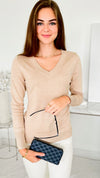 Melissa V Neck Sweater - Khaki-130 Long Sleeve Tops-Cielo-Coastal Bloom Boutique, find the trendiest versions of the popular styles and looks Located in Indialantic, FL