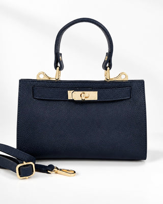 Uptown Italian Leather Mini Bag- Navy
