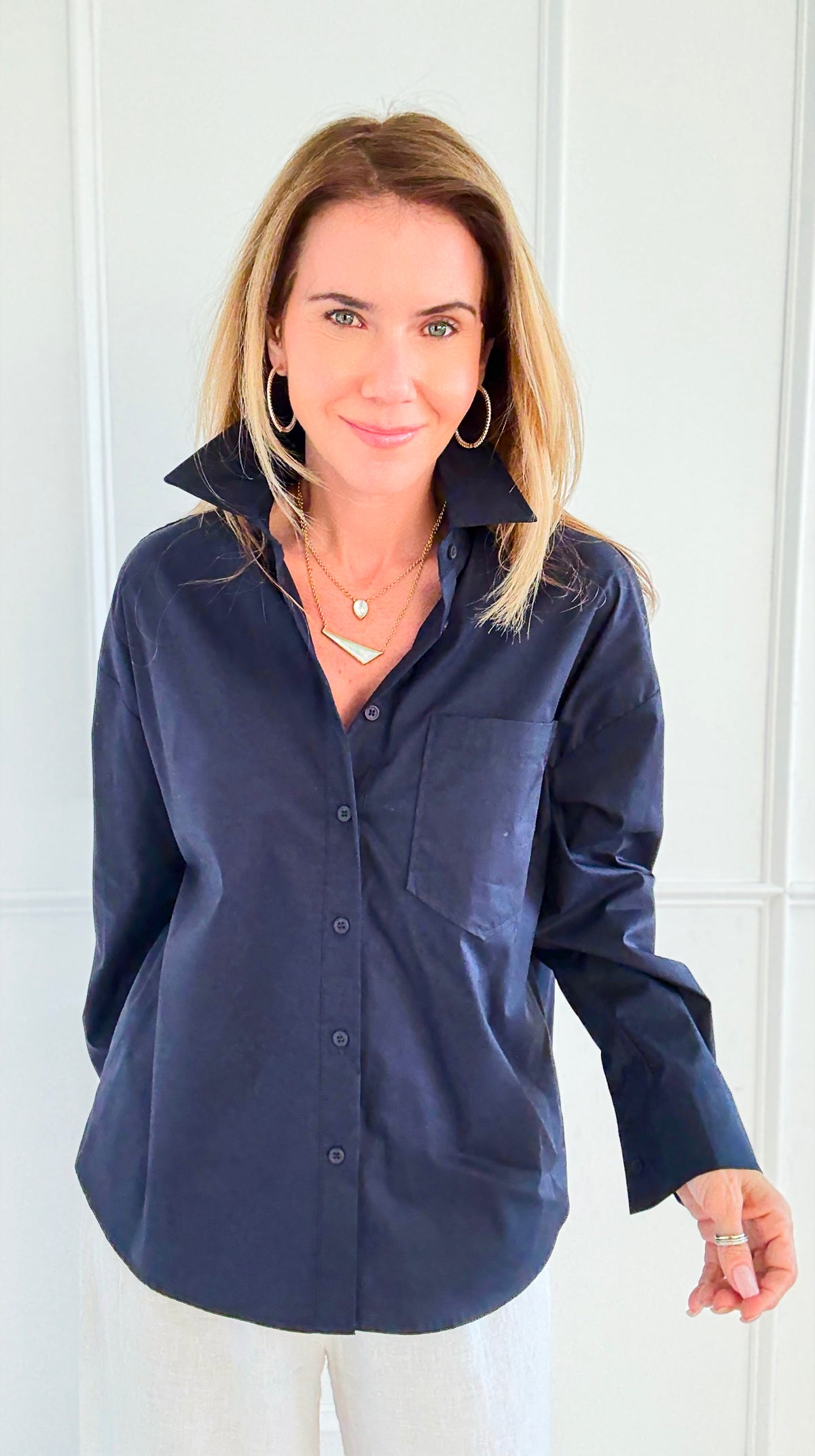 Power Move Pocket Italian Shirt- Navy-110 short Sleeve Top-IT UNIQ-Coastal Bloom Boutique, find the trendiest versions of the popular styles and looks Located in Indialantic, FL