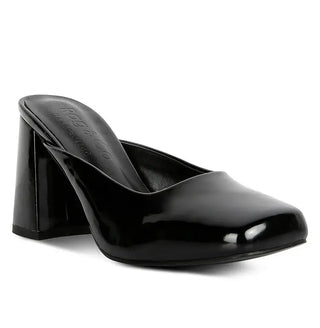 Block Heeled Mules - Black