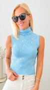 Turtleneck Speckled Italian Tank - Sky Blue /Silver-100 Sleeveless Tops-Germany-Coastal Bloom Boutique, find the trendiest versions of the popular styles and looks Located in Indialantic, FL