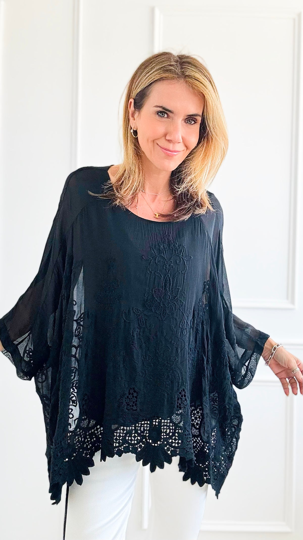 Dreamy Mirage Italian Blouse - Black-170 Bottoms-Tempo-Coastal Bloom Boutique, find the trendiest versions of the popular styles and looks Located in Indialantic, FL