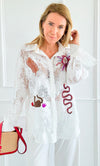 Lace Menagerie Italian Blouse- White-110 Long Sleeve Tops-TATTOO Z-Coastal Bloom Boutique, find the trendiest versions of the popular styles and looks Located in Indialantic, FL