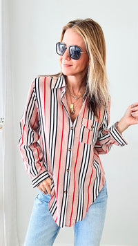 London Meeting Stripe Blouse - Mauve-130 Long Sleeve Tops-Michel-Coastal Bloom Boutique, find the trendiest versions of the popular styles and looks Located in Indialantic, FL