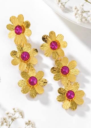 Triple Blooming Beauty Earring - Fuchsia