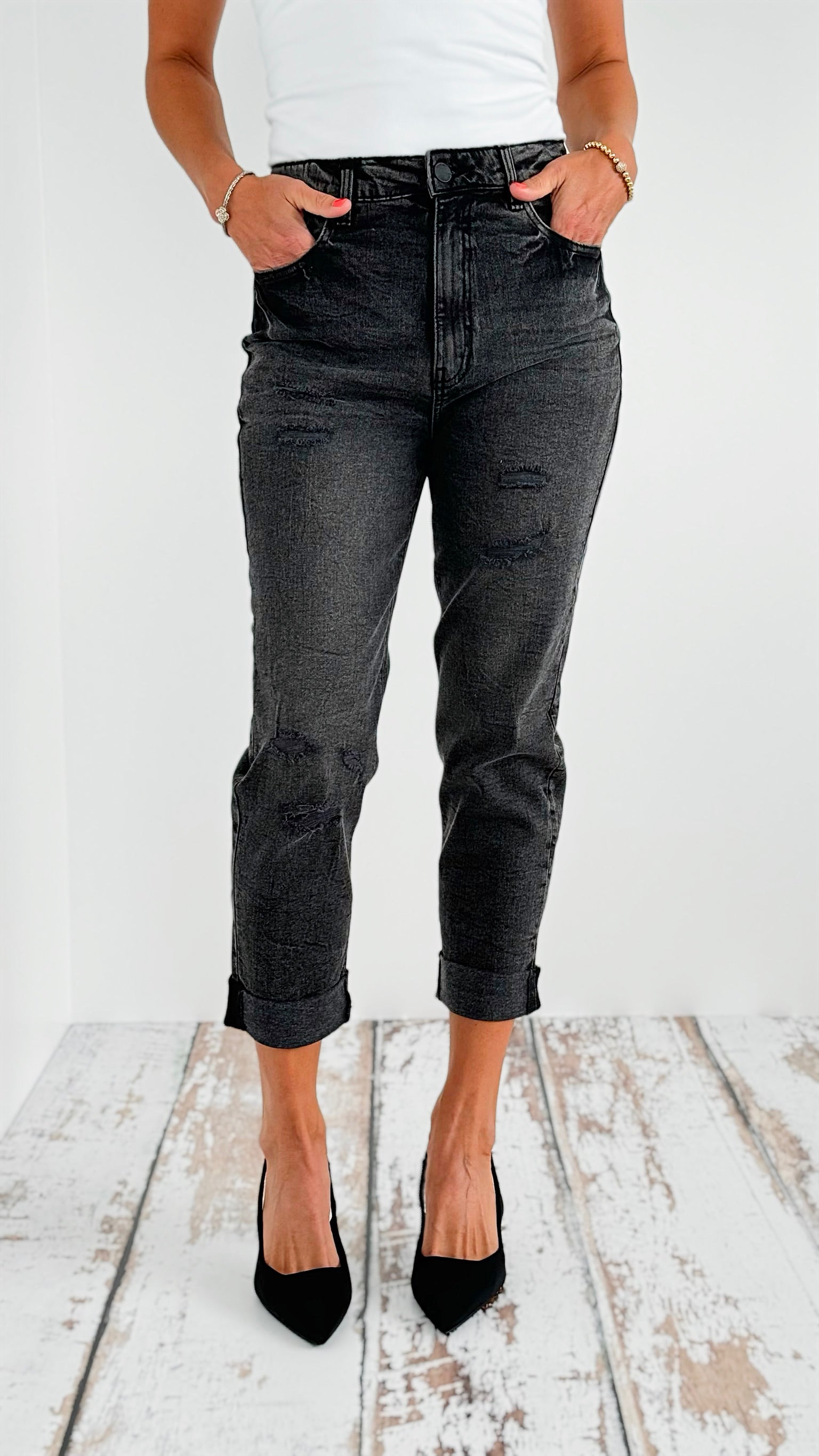 Cuffed Mom Jeans-190 Denim-Blue Age-Coastal Bloom Boutique, find the trendiest versions of the popular styles and looks Located in Indialantic, FL