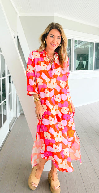 Sunset Spritz Linen Italian Button Dress