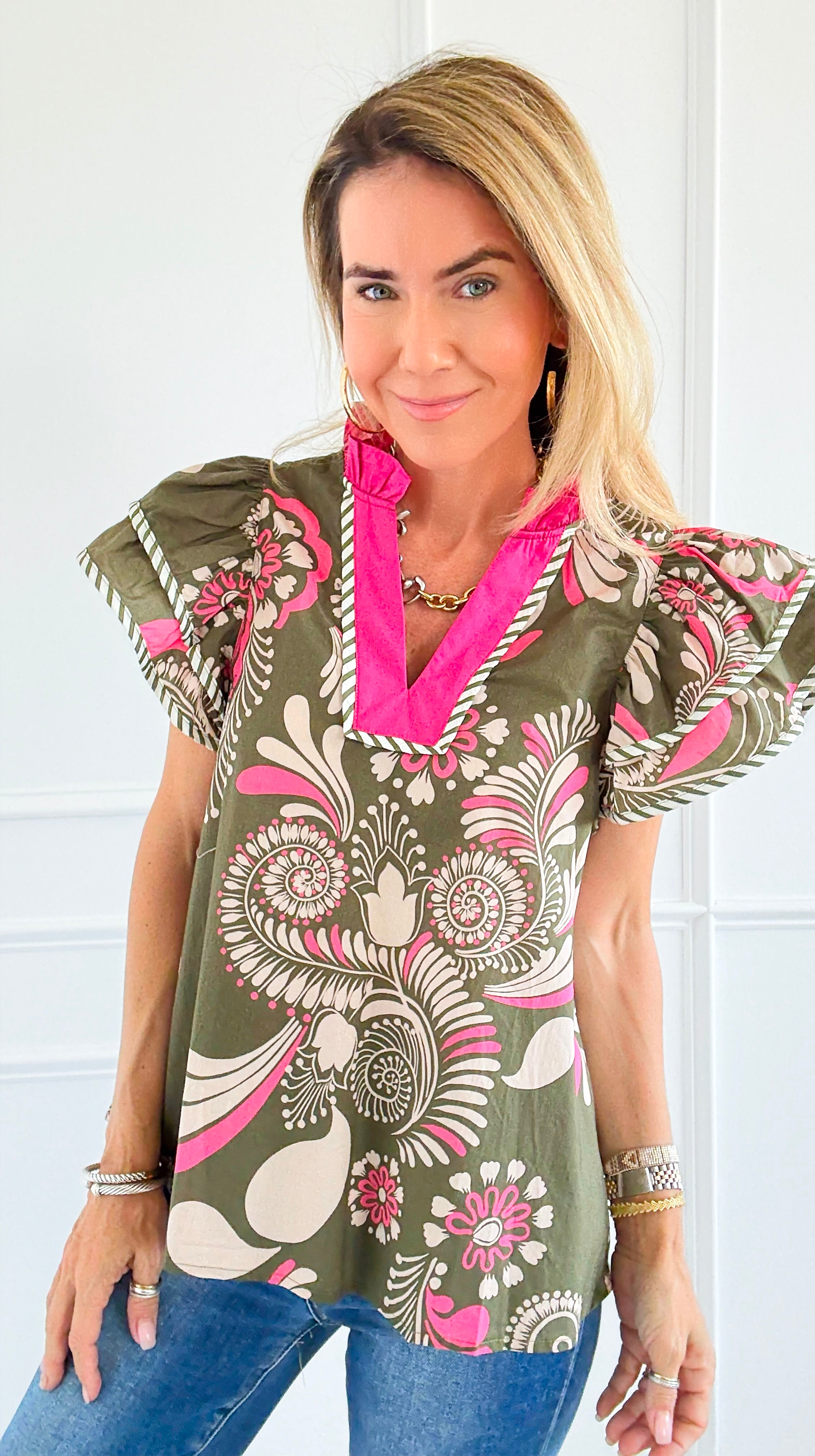 Petal Pop Ruffle Sleeve Blouse-110 Short Sleeve Tops-entro-Coastal Bloom Boutique, find the trendiest versions of the popular styles and looks Located in Indialantic, FL