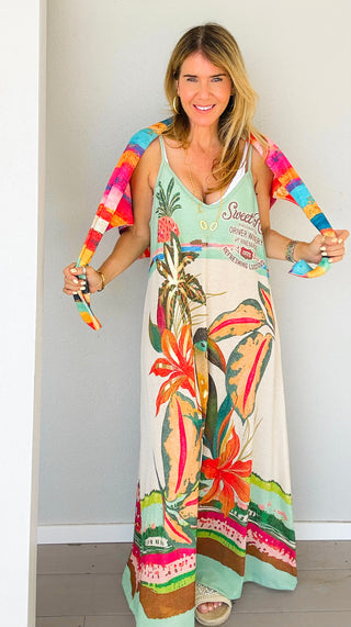 Toucan Paradise Lurex Italian Sleeveless Dress