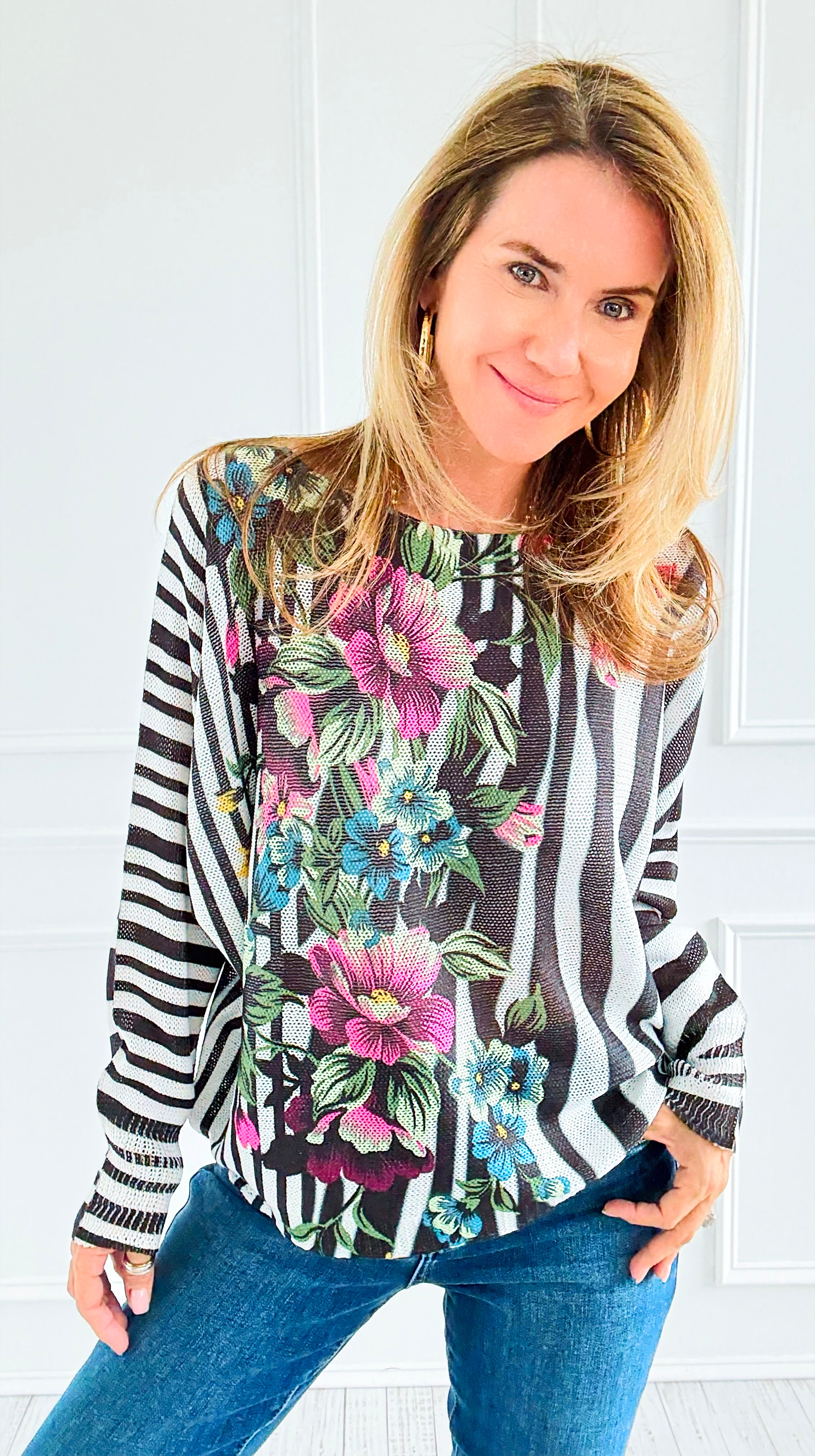 Striped Mirage Italian St Tropez Sweater-140 Sweaters-Italianissimo-Coastal Bloom Boutique, find the trendiest versions of the popular styles and looks Located in Indialantic, FL