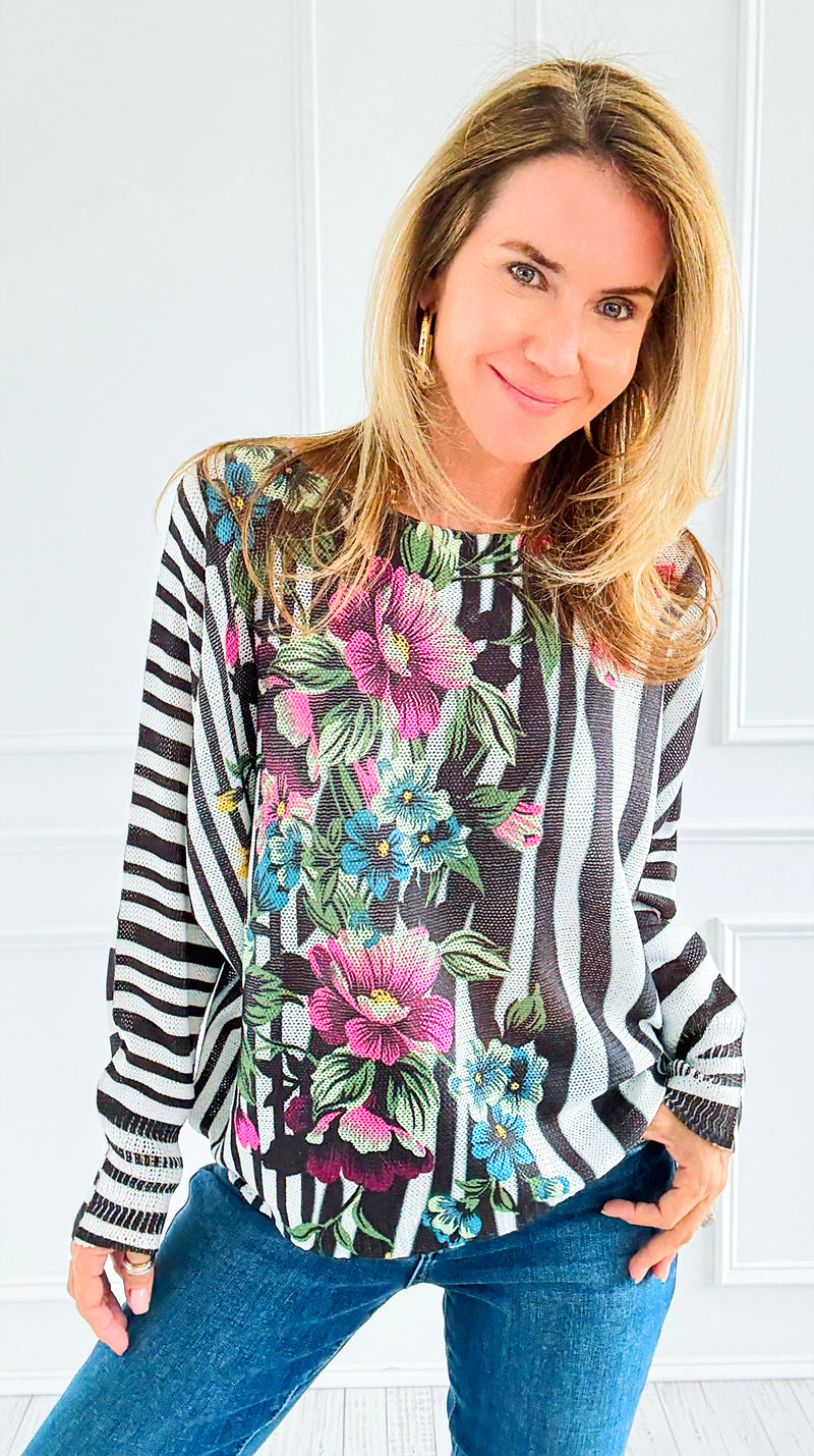 Striped Mirage Italian St Tropez Sweater-140 Sweaters-Italianissimo-Coastal Bloom Boutique, find the trendiest versions of the popular styles and looks Located in Indialantic, FL