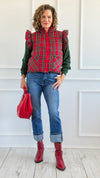 Chic Ruffled Plaid Vest-160 Jackets-JODIFL-Coastal Bloom Boutique, find the trendiest versions of the popular styles and looks Located in Indialantic, FL