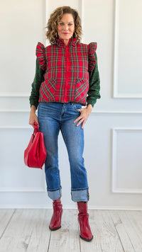 Chic Ruffled Plaid Vest-160 Jackets-JODIFL-Coastal Bloom Boutique, find the trendiest versions of the popular styles and looks Located in Indialantic, FL