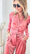 Certain To Charm Burnout Velvet Ruched Shirt - Rose-130 Long sleeve top-HYFVE-Coastal Bloom Boutique, find the trendiest versions of the popular styles and looks Located in Indialantic, FL
