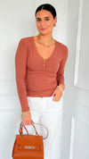 Button Me Up Ribbed Top - Dusty Copper-130 Long Sleeve Tops-YELETE-Coastal Bloom Boutique, find the trendiest versions of the popular styles and looks Located in Indialantic, FL