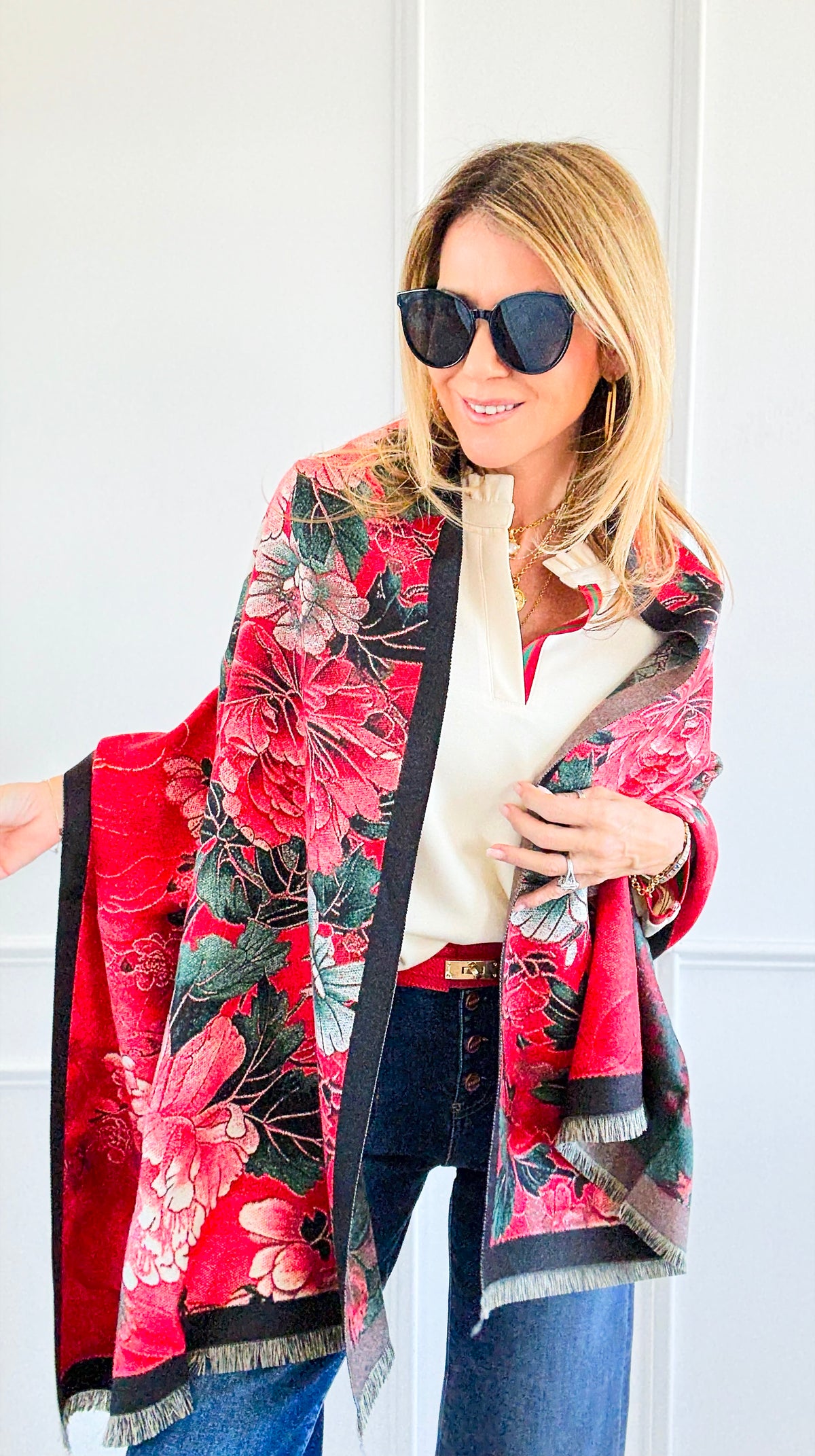 Imperial Peony Blanket Scarf-260 Other Accessories-Original USA-Coastal Bloom Boutique, find the trendiest versions of the popular styles and looks Located in Indialantic, FL