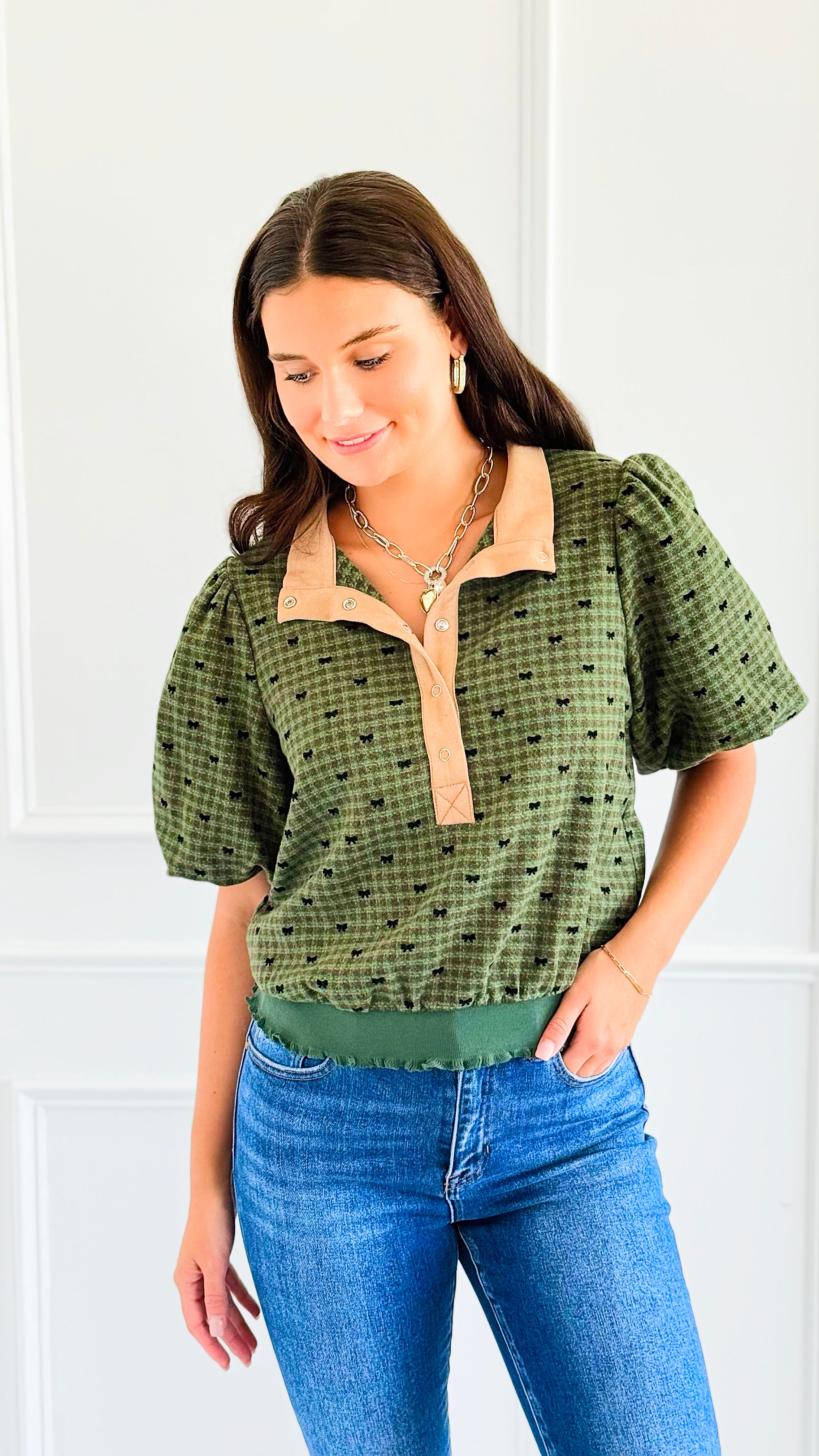 Ruffle Hem Puff Sleeve Top-110 Short Sleeve Tops-VOY-Coastal Bloom Boutique, find the trendiest versions of the popular styles and looks Located in Indialantic, FL