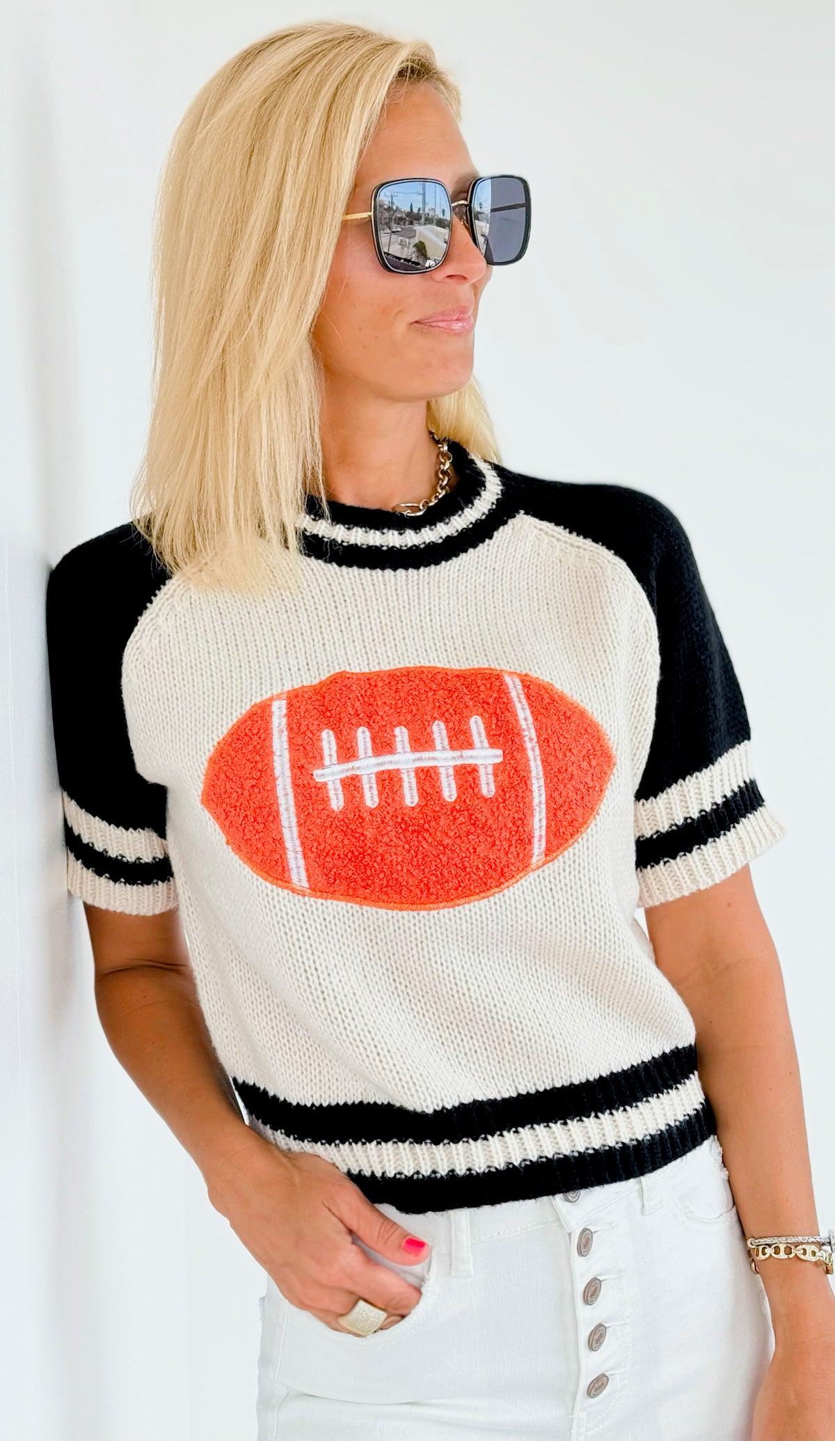 Game Day Ribbed Short Sleeves Sweater-140 Sweaters-BIBI-Coastal Bloom Boutique, find the trendiest versions of the popular styles and looks Located in Indialantic, FL