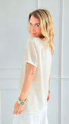 Perfume FlowerShimmer V-Neck Italian Top-110 short Sleeve Top-Italianissimo-Coastal Bloom Boutique, find the trendiest versions of the popular styles and looks Located in Indialantic, FL