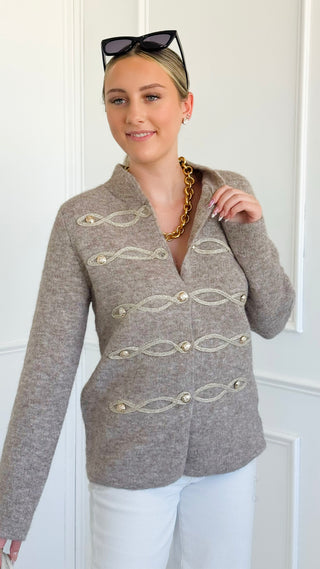 Luxe Link Knit Cardigan- Taupe