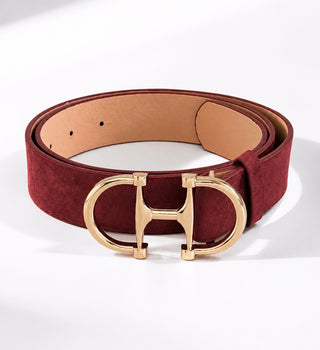 Horsebit Buckle Microsuede Belt - Burgundy