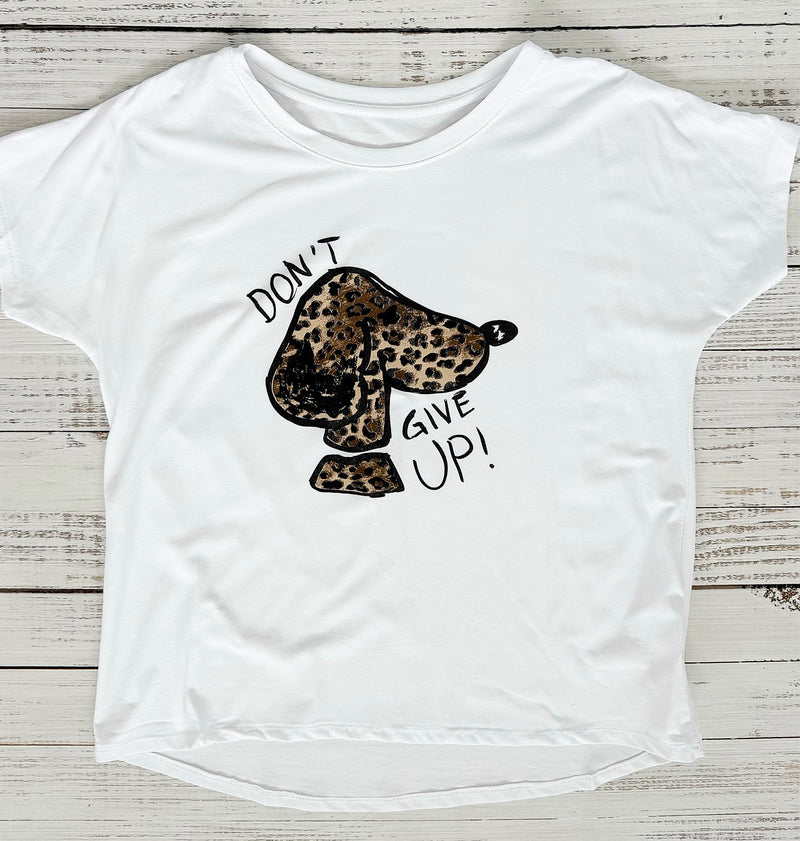 "Don't Give Up" Casual Italian Tee-110 short Sleeve Top-Mitica & Co-Coastal Bloom Boutique, find the trendiest versions of the popular styles and looks Located in Indialantic, FL
