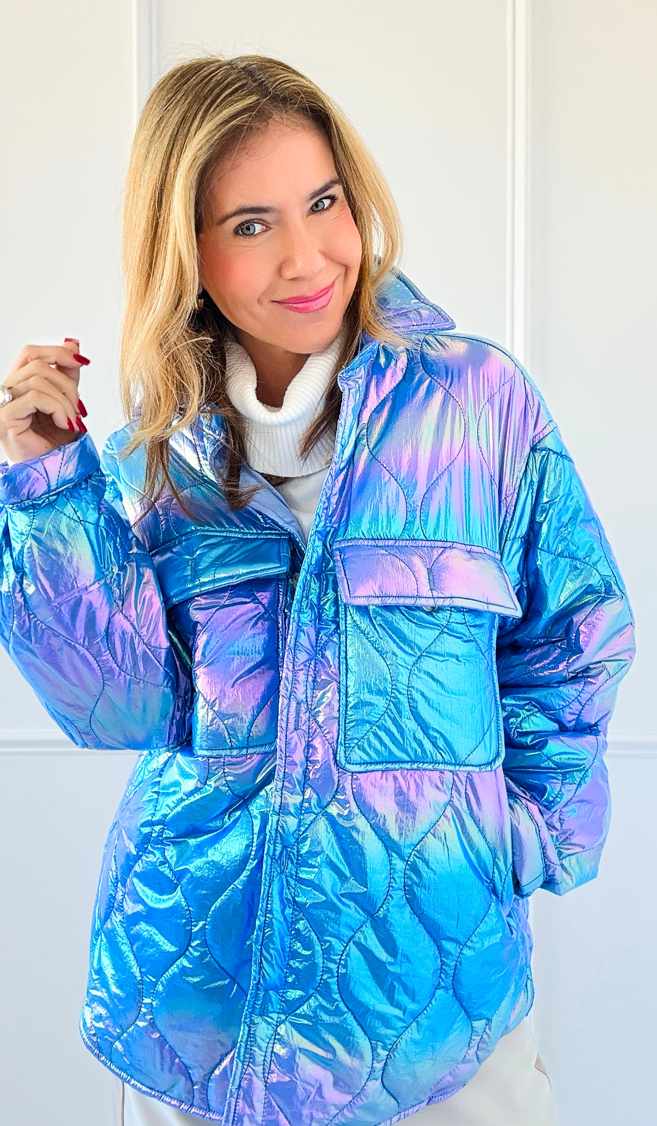 Glowing Luxe Puffer Jacket - Blue-140 Sweaters-Rousseau-Coastal Bloom Boutique, find the trendiest versions of the popular styles and looks Located in Indialantic, FL