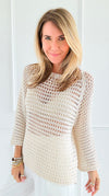 Sparkle Breeze Italian Knit Top-110 short Sleeve Top-CLEAR S-Coastal Bloom Boutique, find the trendiest versions of the popular styles and looks Located in Indialantic, FL